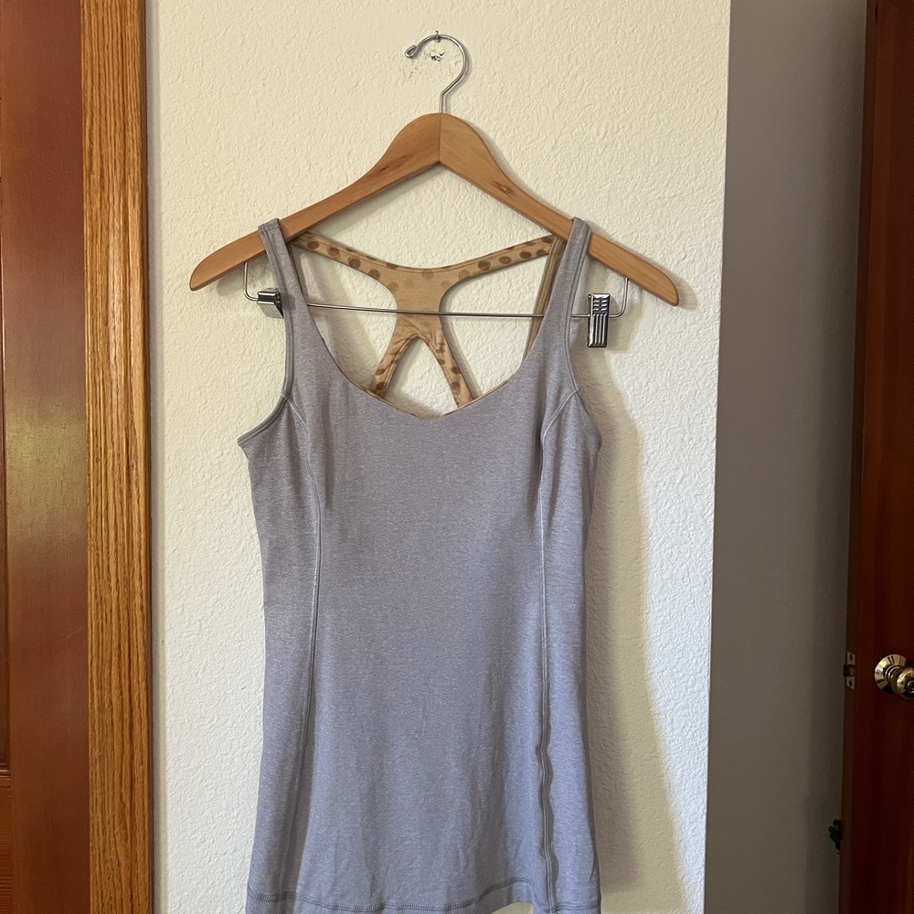 Lululemon Power Y Tank Top Gray Dune Dot Built-In Bra Racerback Yoga Size 6